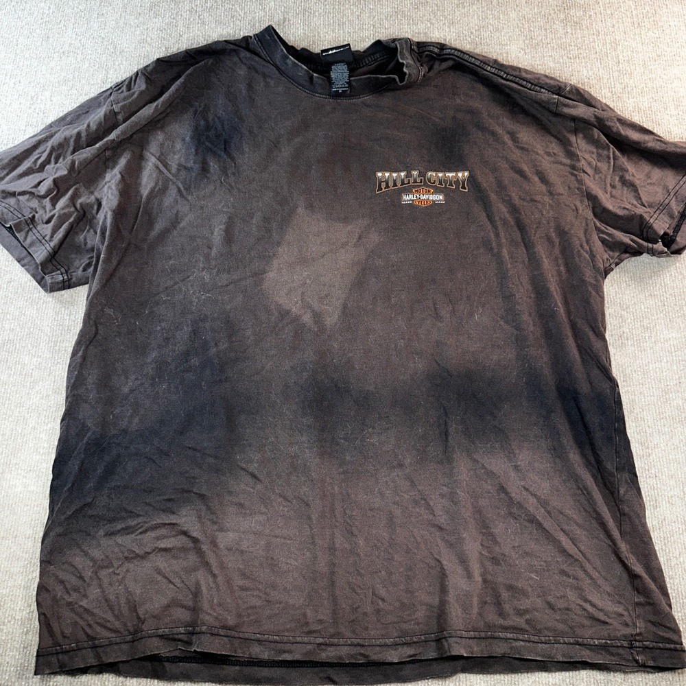 Harley Davidson Hill City South Dakota Train Graphic T-Shirt Mens 2XL Black Wash